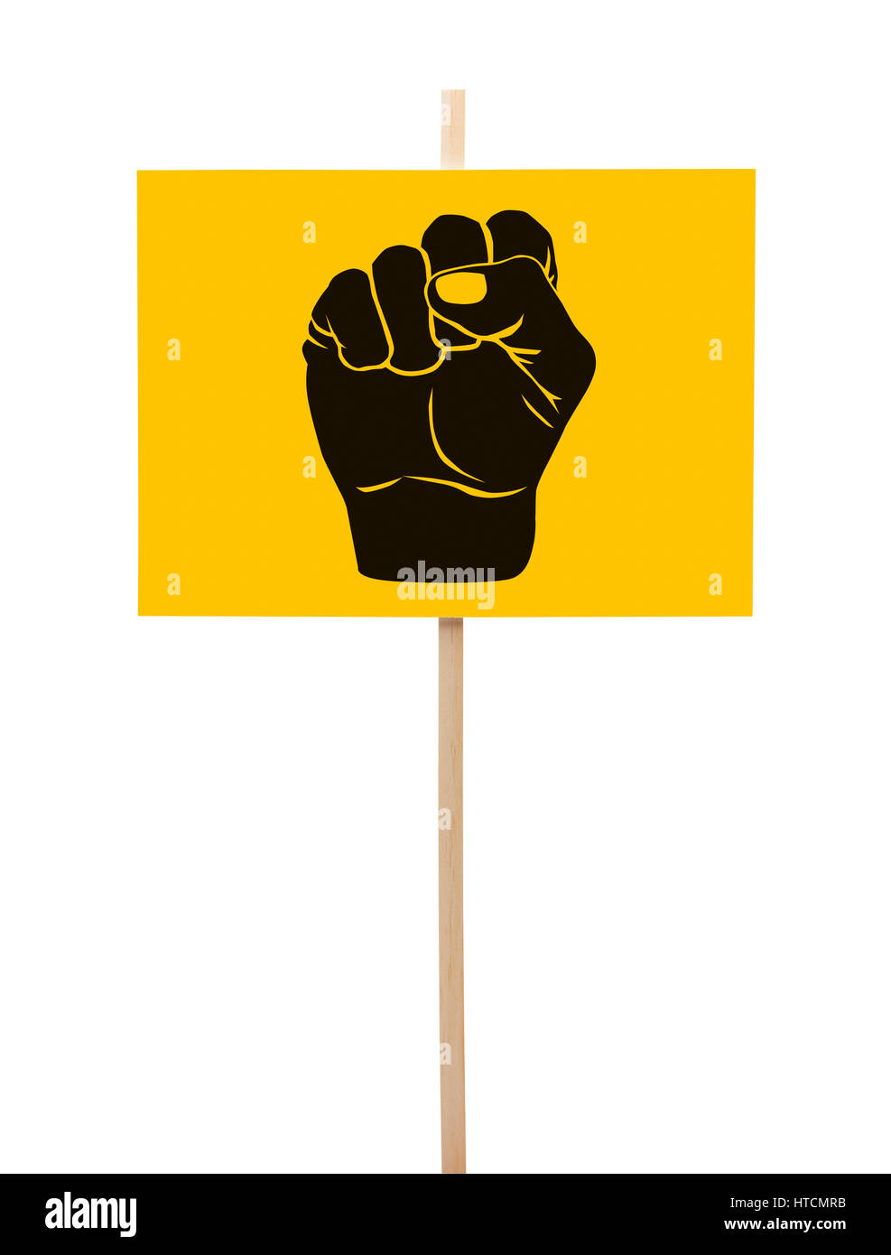 Gelb und schwarz Demonstrant Schild mit Faust, Isolated on White Background. Stockfoto