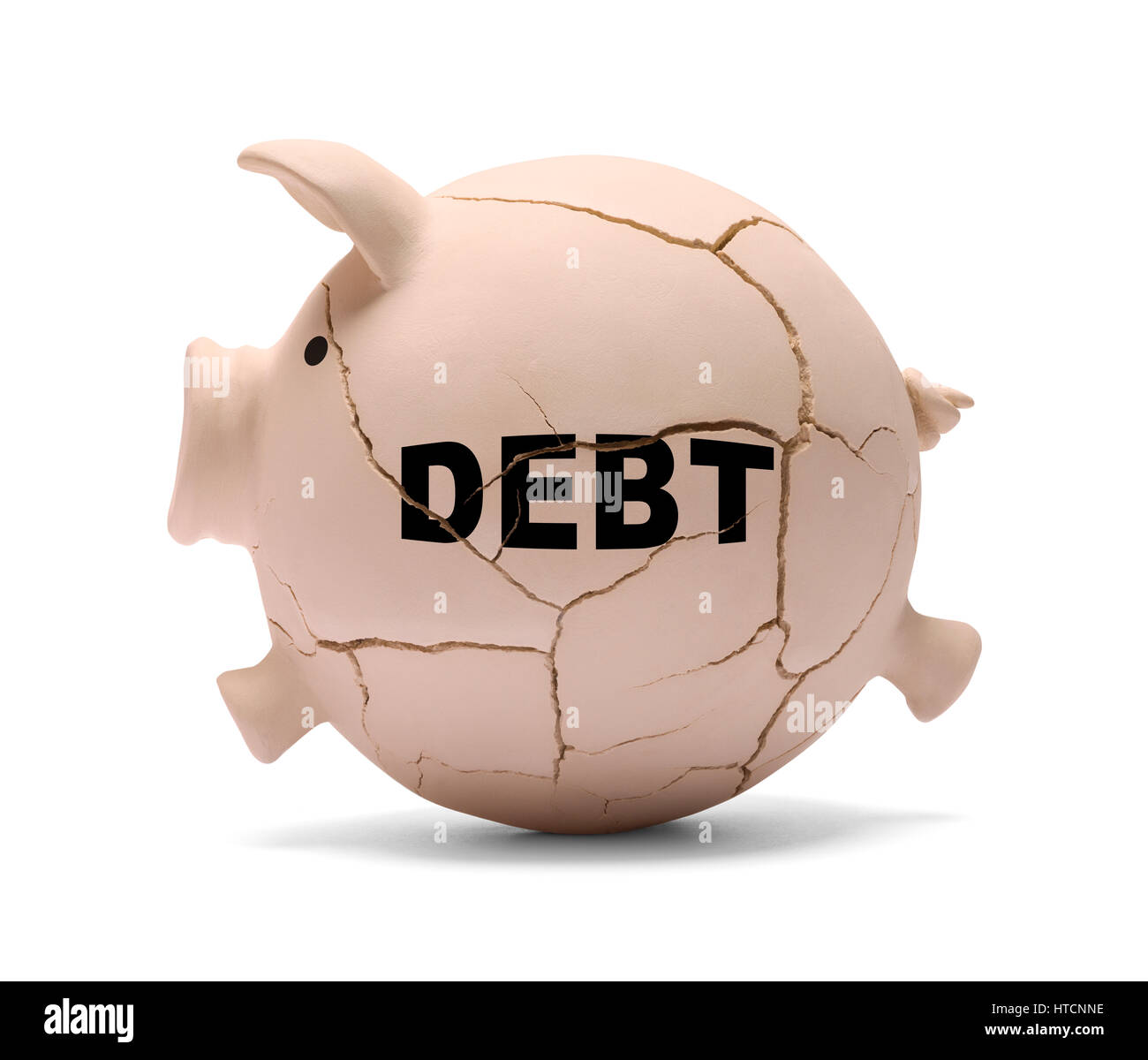 Sparschwein knacken von Schulden, Isolated on White Background. Stockfoto