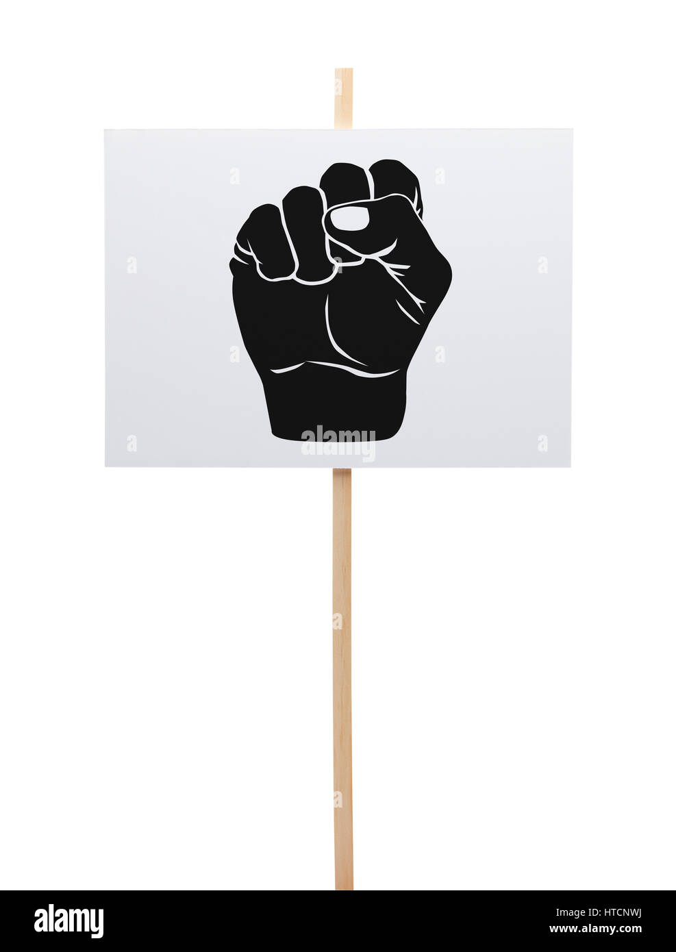 Protest-Schild mit Faust, Isolated on White Background. Stockfoto