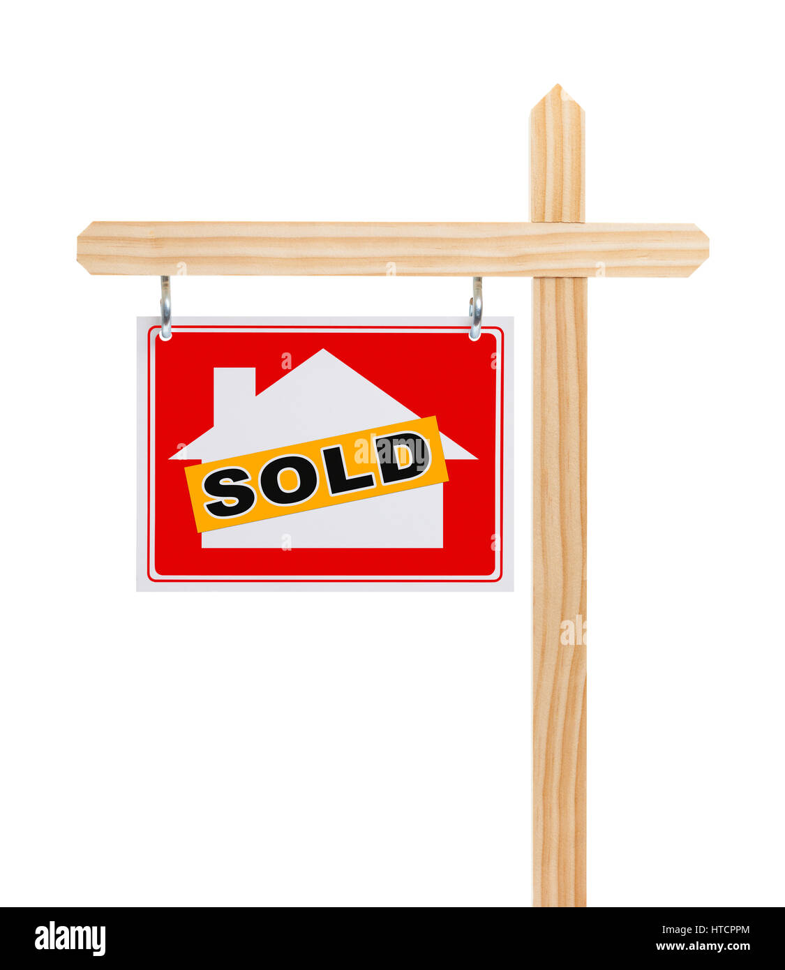 Haus verkauft Immobilien Schild, Isolated on White Background. Stockfoto