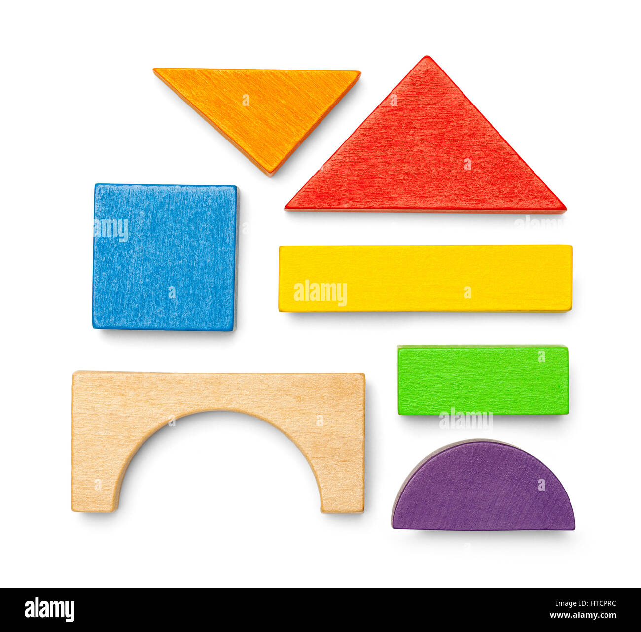 Verschiedene Holz Spielzeug Block Stücke und Formen, Isolated on White Background. Stockfoto