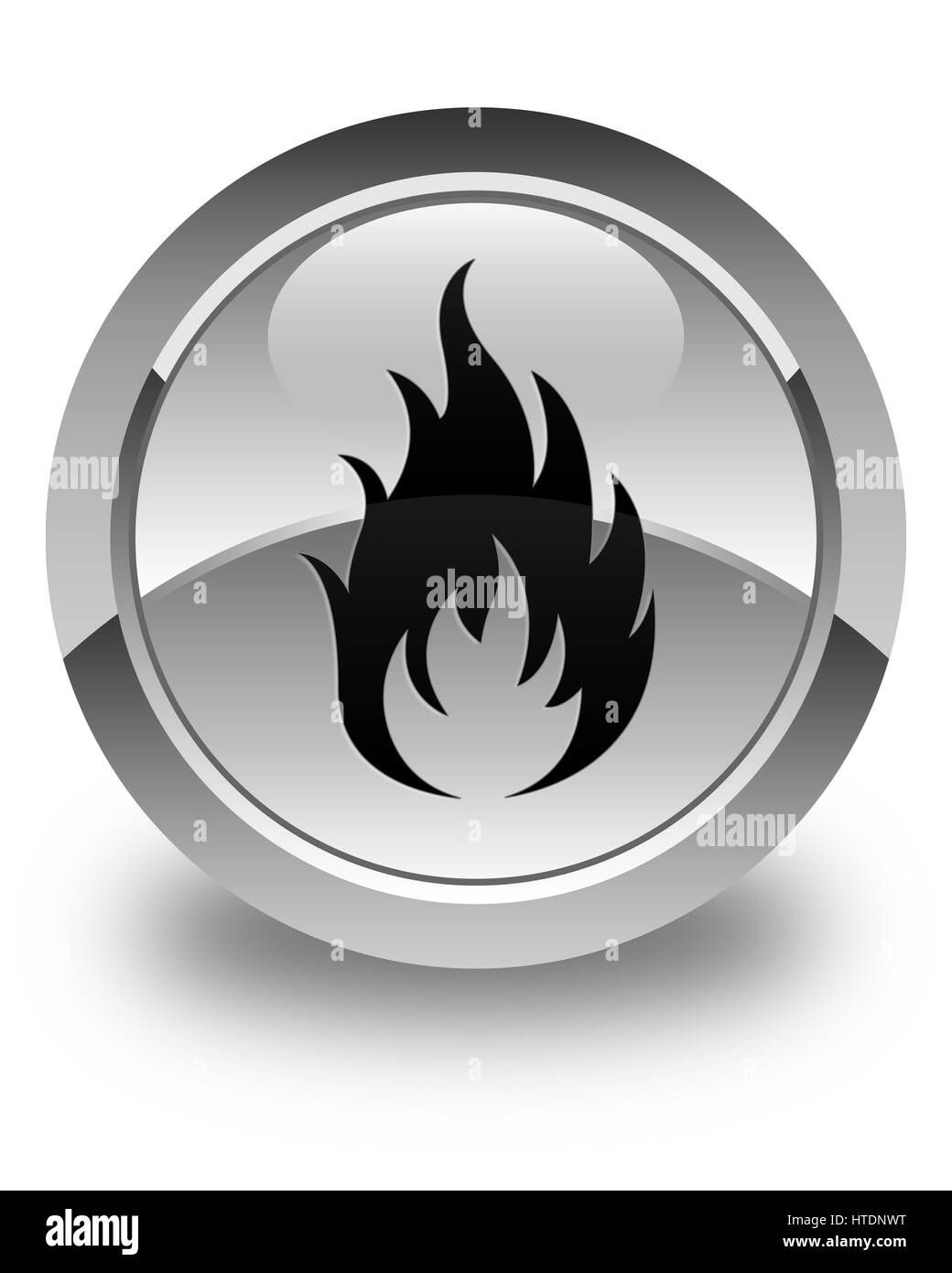 Isoliert auf glänzend weiße Runde Taste abstrakte Abbildung Symbol Feuer Stockfoto