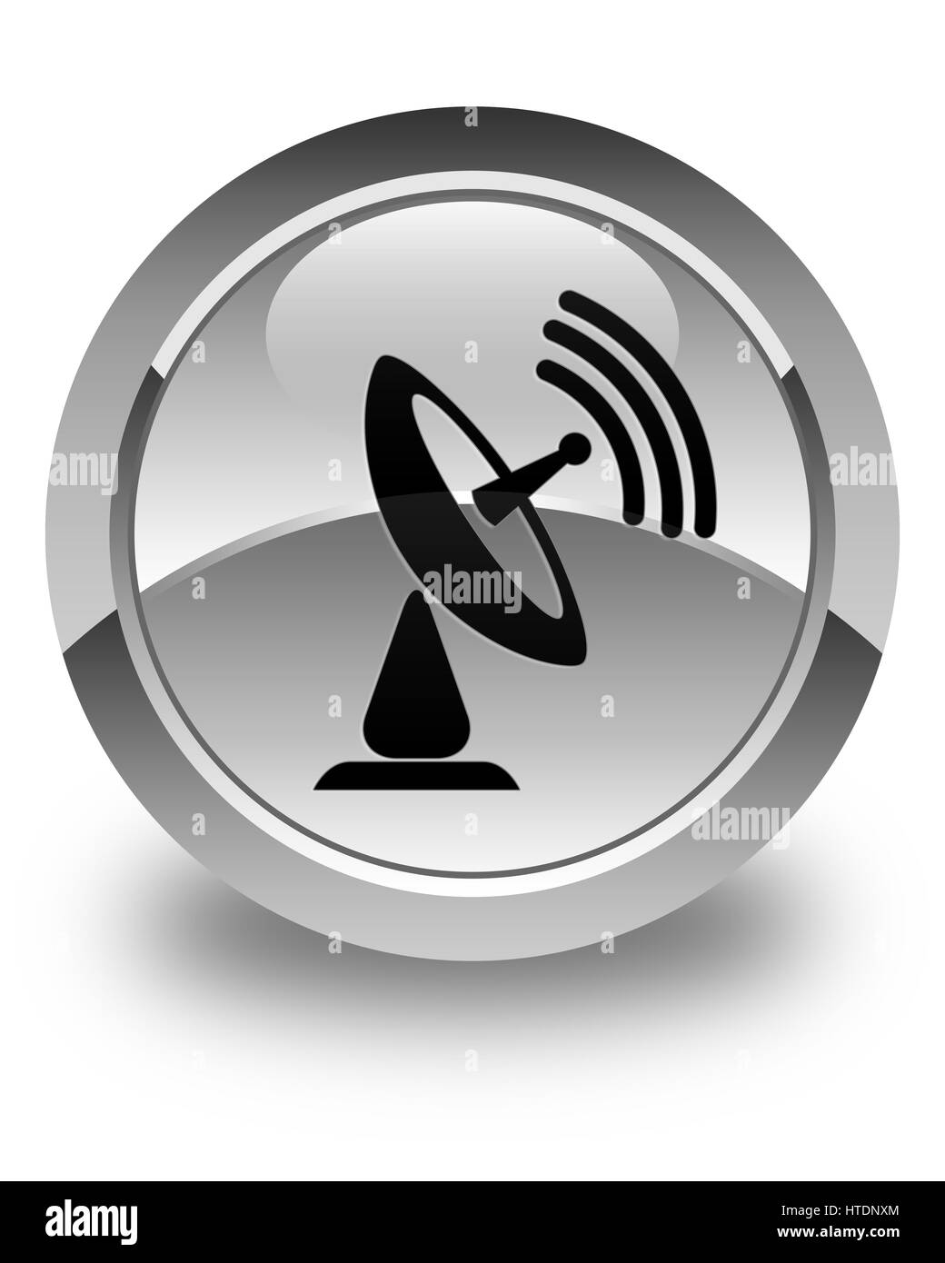Satellit-Teller-Symbol isoliert auf glänzend weiße Runde Taste abstrakte Abbildung Stockfoto