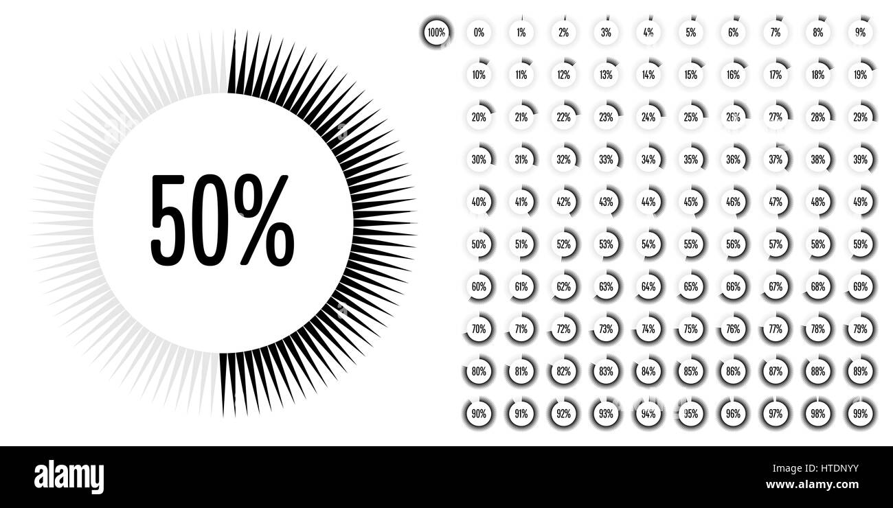 Kreis Prozentsatz Zeichnungssatz von 0 bis 100 für Web-Design, User-Interface (UI) oder Infografik - Indikator mit schwarz Stockfoto