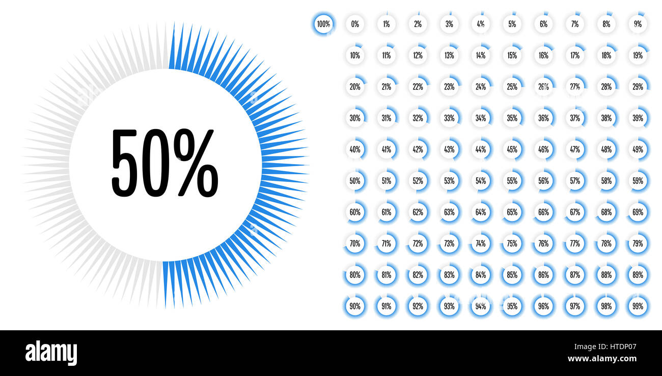 Kreis Prozentsatz Zeichnungssatz von 0 bis 100 für Web-Design, User-Interface (UI) oder Infografik - Indikator mit blau Stockfoto