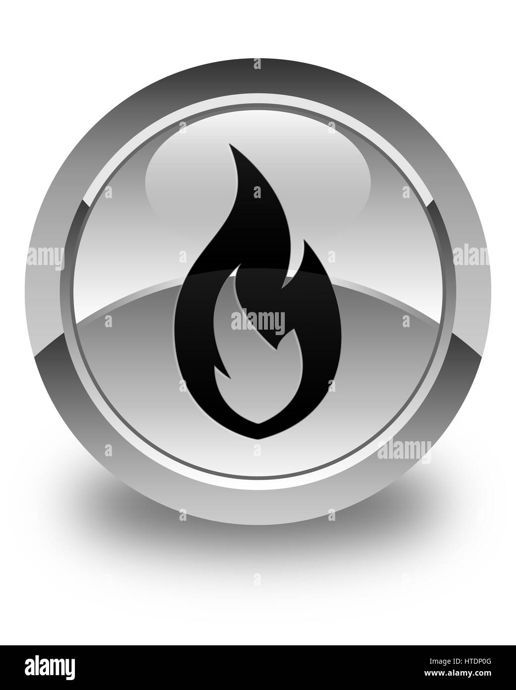 Feuer Flamme Symbol isoliert auf abstrakte Darstellung glänzend weißen runden Knopf Stockfoto