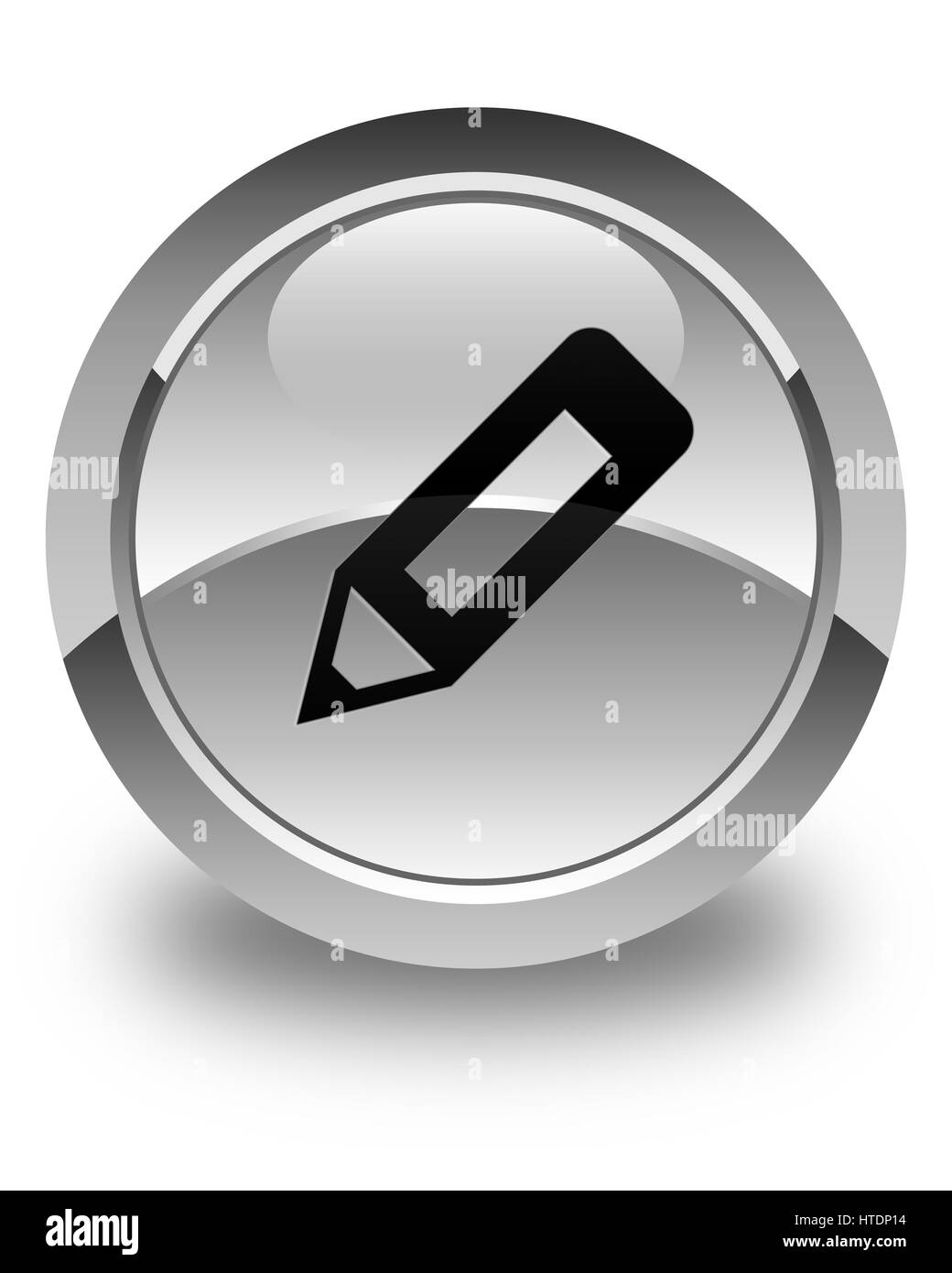 Bleistift-Symbol isoliert auf abstrakte Darstellung glänzend weißen runden Knopf Stockfoto