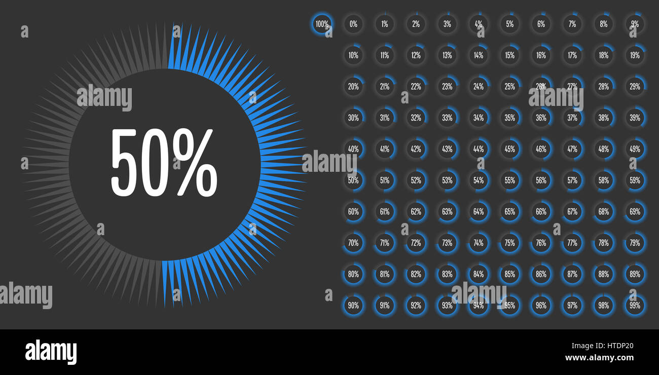 Kreis Prozentsatz Zeichnungssatz von 0 bis 100 für Web-Design, User-Interface (UI) oder Infografik - Indikator mit blau Stockfoto