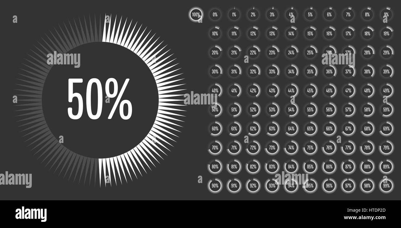 Kreis Prozentsatz Zeichnungssatz von 0 bis 100 für Web-Design, User-Interface (UI) oder Infografik - Indikator mit weiß Stockfoto