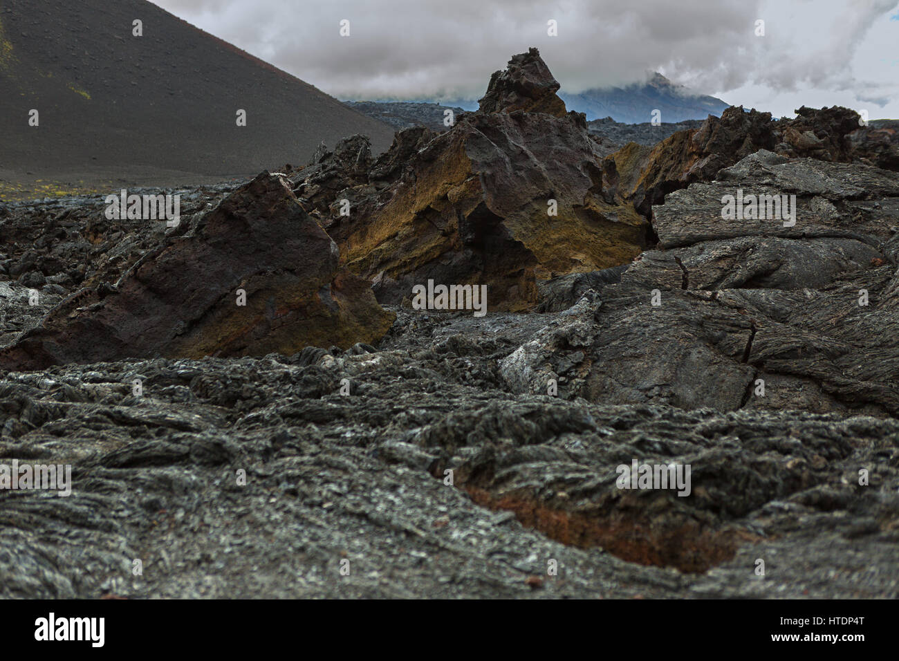 Lavafeld am Vulkan Tolbachik, nach Ausbruch im Jahr 2012 Klyuchevskaya Gruppe von Vulkanen Stockfoto