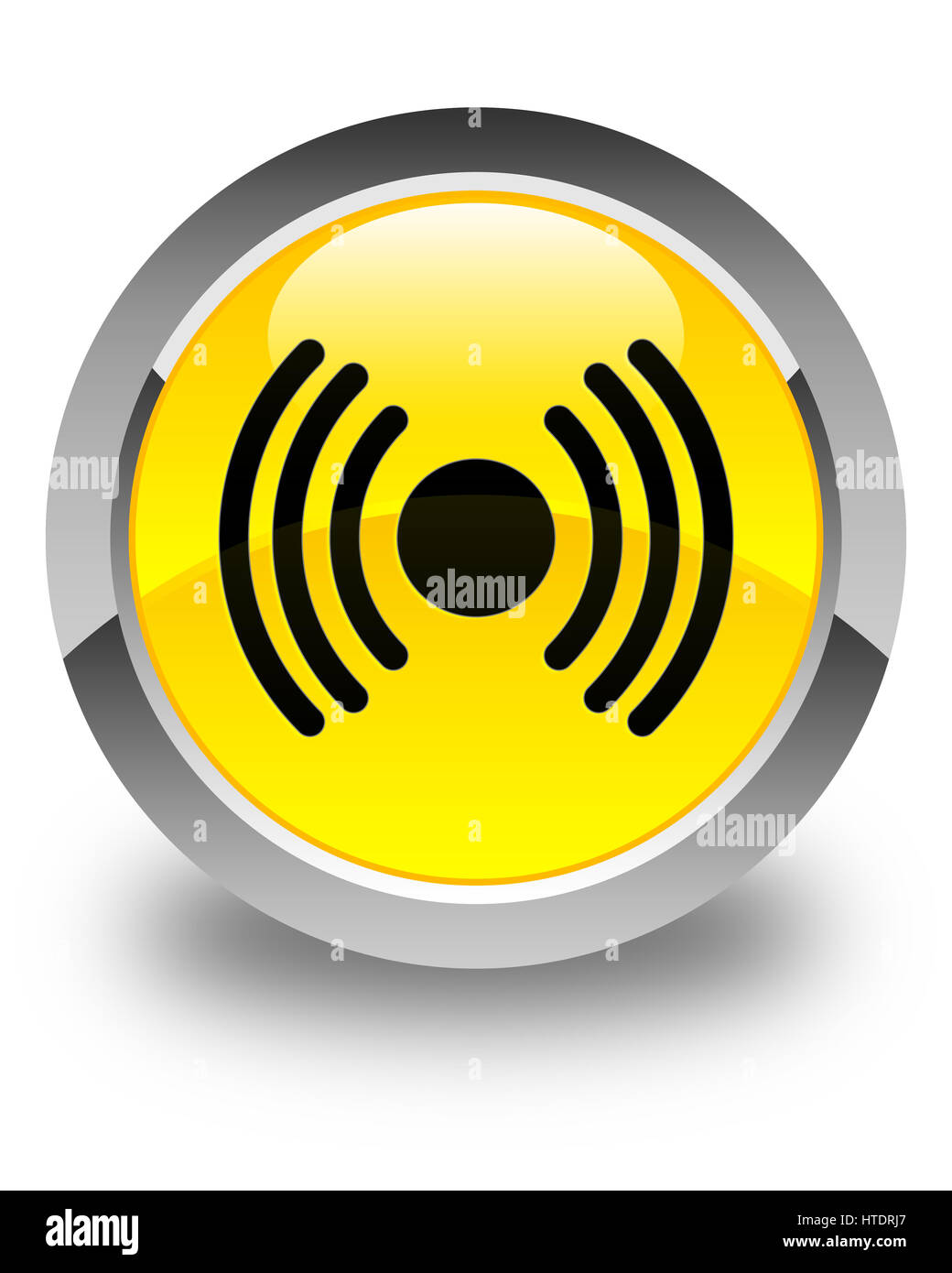 Netzwerk-Signal-Symbol isoliert auf abstrakte Darstellung glänzend gelben runden Knopf Stockfoto