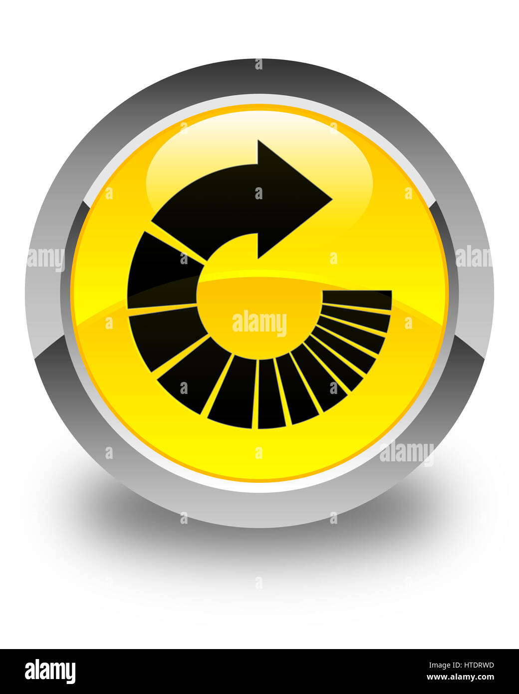 Drehen Sie Pfeil-Icon isoliert auf abstrakte Darstellung glänzend gelben runden Knopf Stockfoto