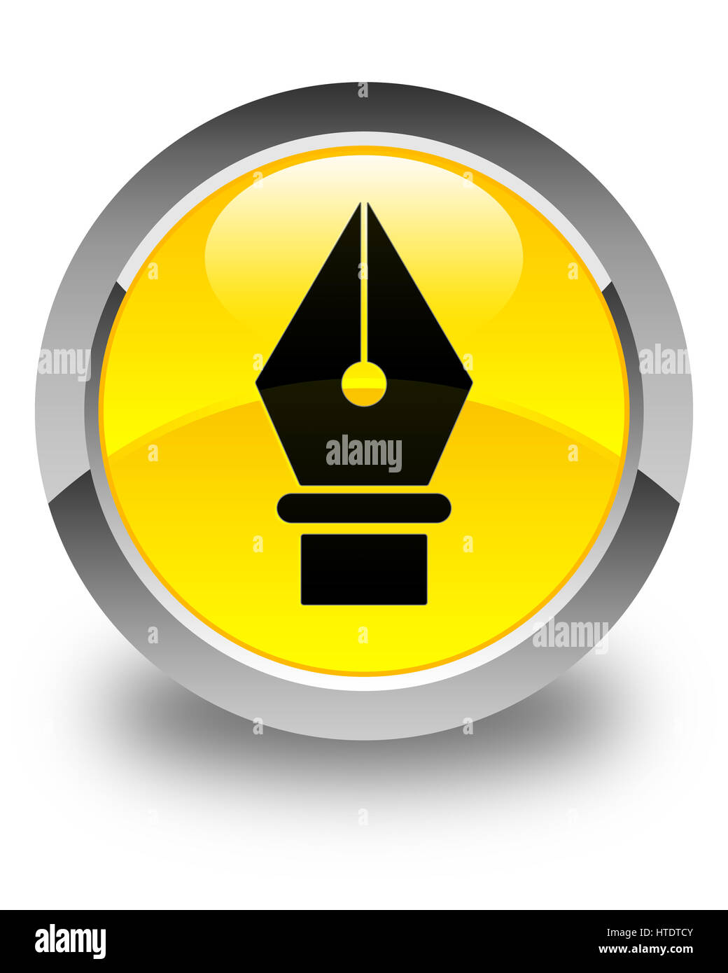 Stift-Symbol auf glänzende gelbe runde Taste abstrakte Abbildung isoliert Stockfoto