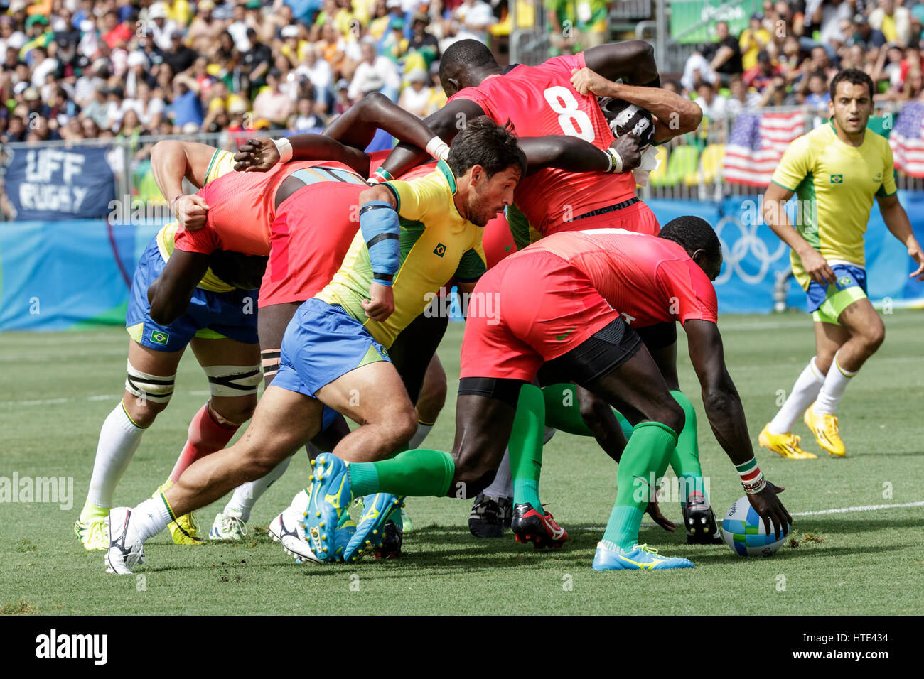 Rio De Janeiro, Brasilien. 11. August 2016 Kenia und Brasilien konkurriert in der Herren Rugby Sevens bei den Olympischen Sommerspielen 2016. © Paul J. Sutton/PCN Ph Stockfoto