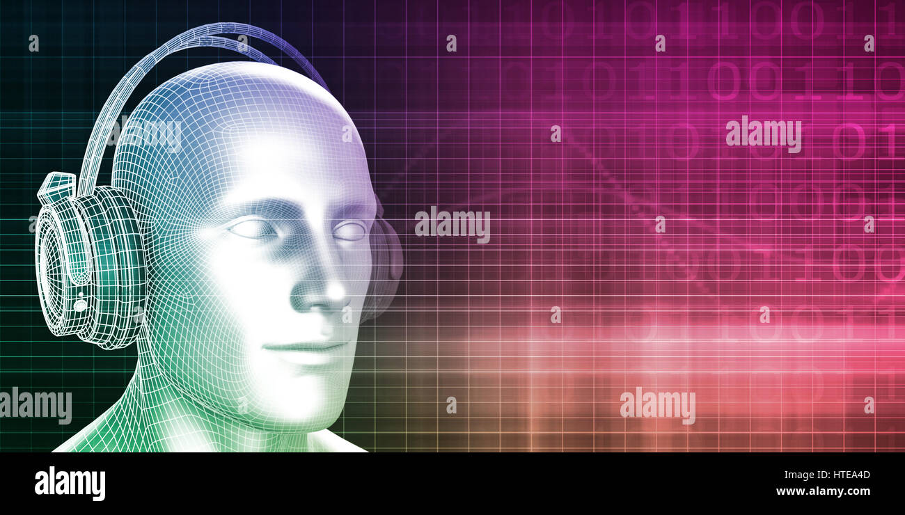 Digitale Musik-Erlebnis mit Mann trägt Kopfhörer Stockfoto