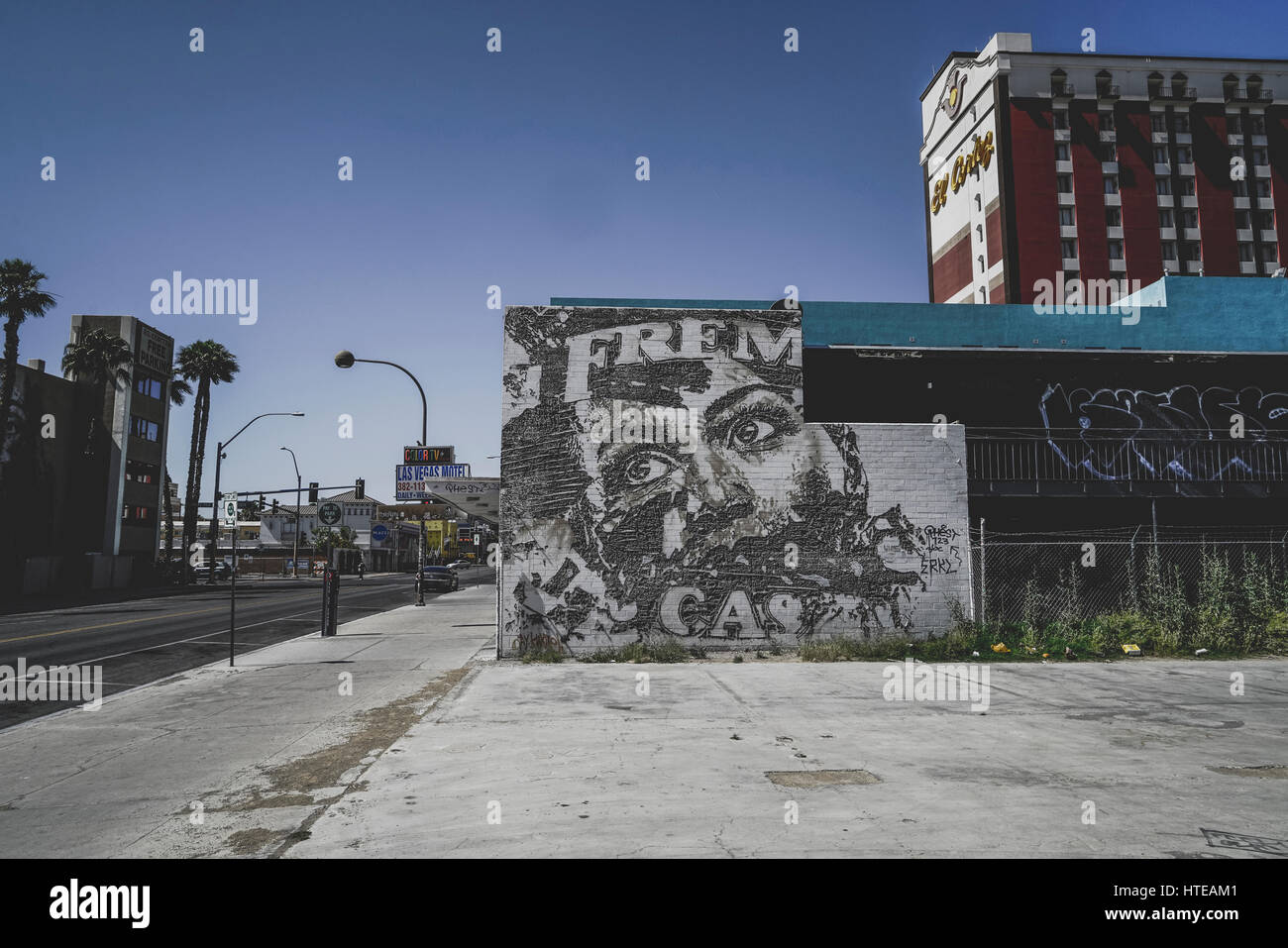 Graffiti von Streetart-Künstler Alexandro Farto auch bekannt als Vhils in Las Vegas, Vereinigte Staaten von Amerika. Stockfoto