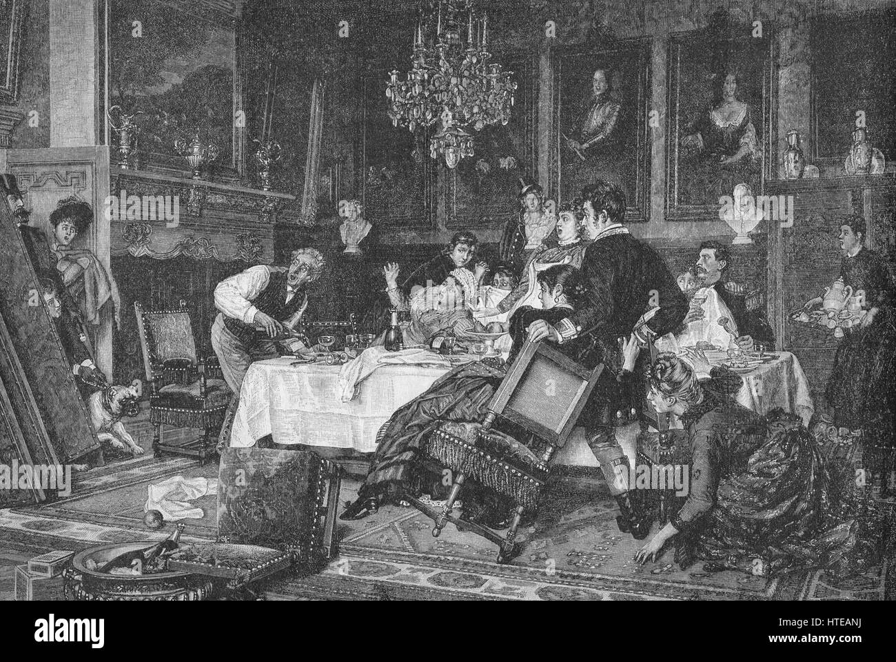 Diener gefangen, sich selbst zu helfen, wenn der Meister & Familie früh 1892 Abbildung zurückkehren Stockfoto