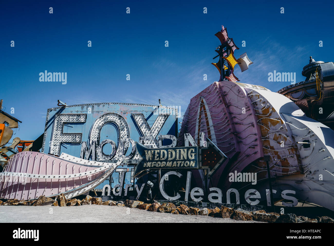 Das Neon Boneyard Museum in Las Vegas, Vereinigte Staaten von Amerika. Das Museum zeigt mehr als 150 Zeichen und einige weltberühmte Anzeichen von Las Vegas. Stockfoto