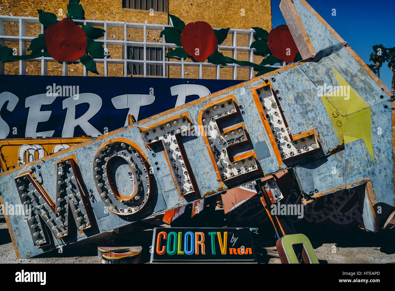 Das Neon Boneyard Museum in Las Vegas, Vereinigte Staaten von Amerika. Das Museum zeigt mehr als 150 Zeichen und einige weltberühmte Anzeichen von Las Vegas. Stockfoto