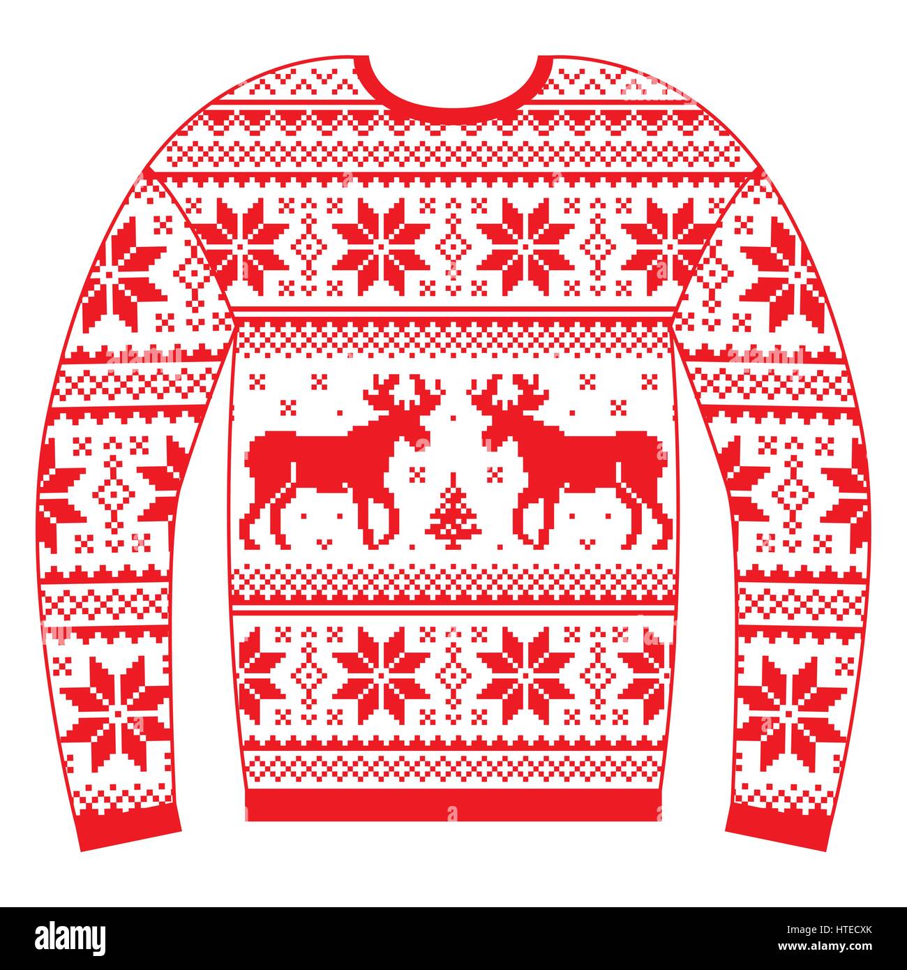 Hässliche Weihnachtspullover oder Pullover mit Rentier und Schneeflocken  roten Muster Stock-Vektorgrafik - Alamy