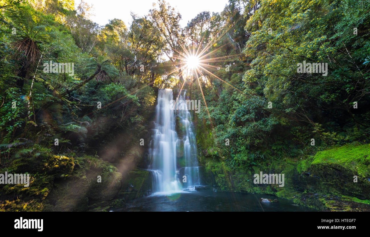 McLean Wasserfall, Sun Star, die Catlins, Otago, Southland, Neuseeland Stockfoto