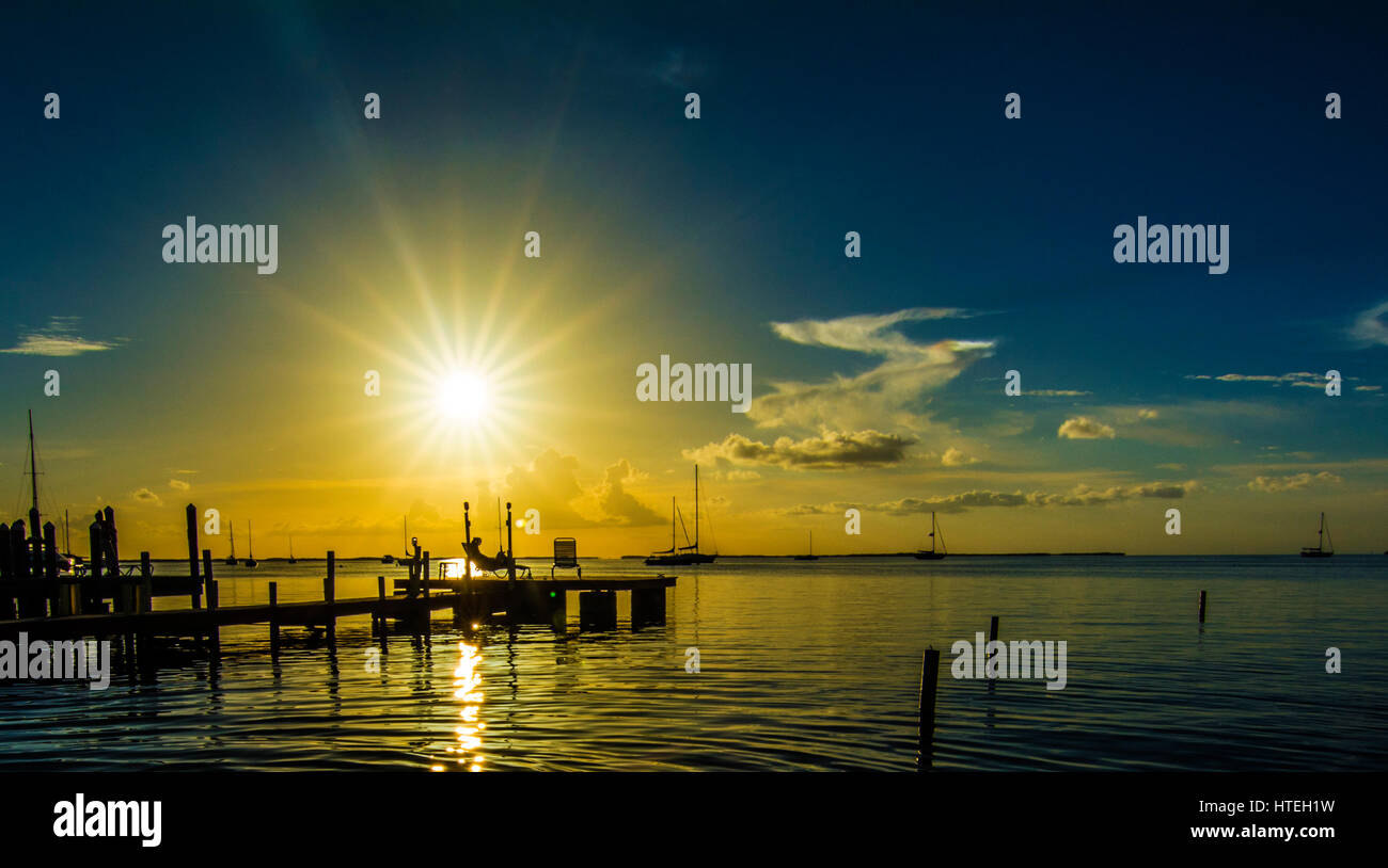 Dock in Key Largo Sonnenuntergang Stockfoto