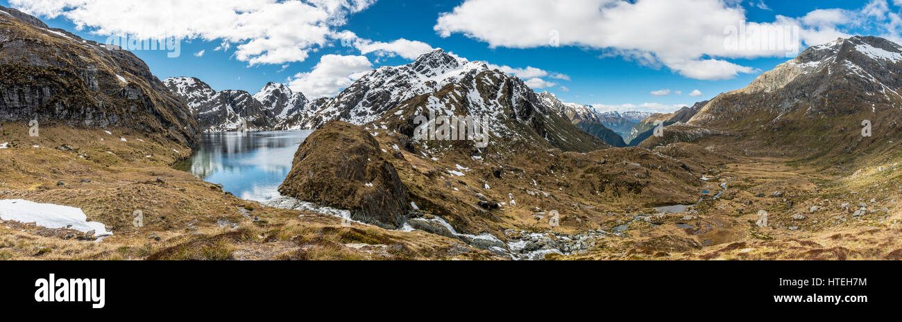 Lake Harris, kegelförmigen Hügel und Mount Xenicus, Routeburn Track, Mount Aspiring National Park, Westland District, West Coast Stockfoto