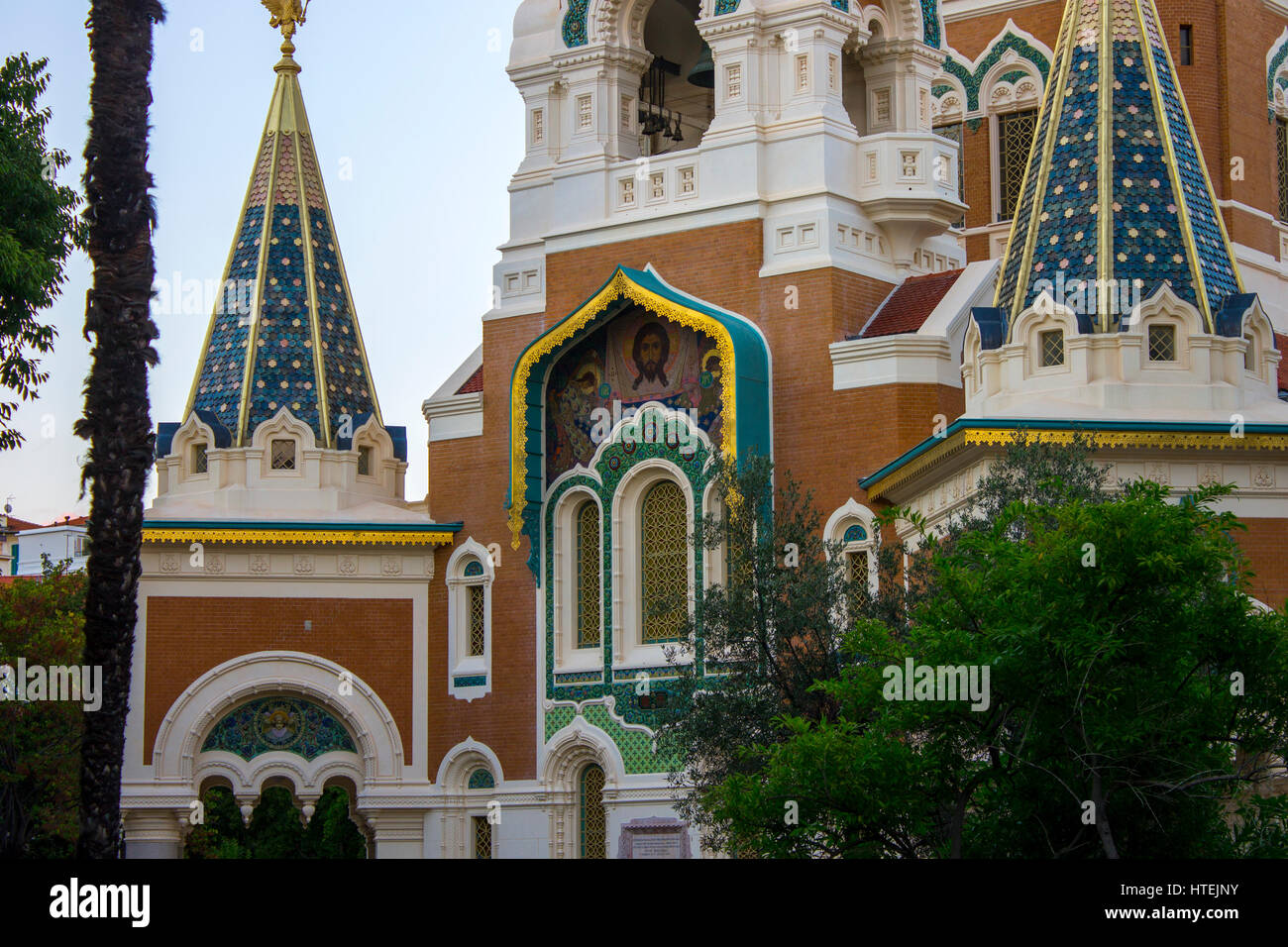 Die St. Nicholas Russisch-orthodoxe Kathedrale, einer östlich-orthodoxen Kathedrale befindet sich in der Stadt Nizza, Frankreich. Stockfoto