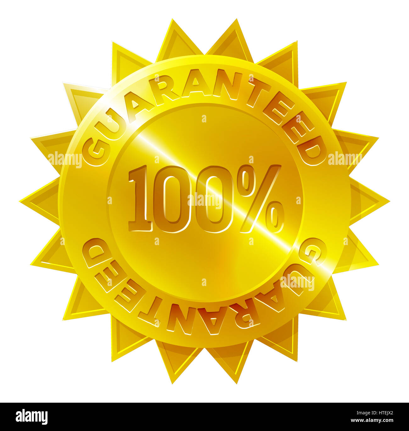 Eine Goldmedaille 100 Prozent garantiert Shop-Symbol mit Stern geformte Rahmen Stockfoto
