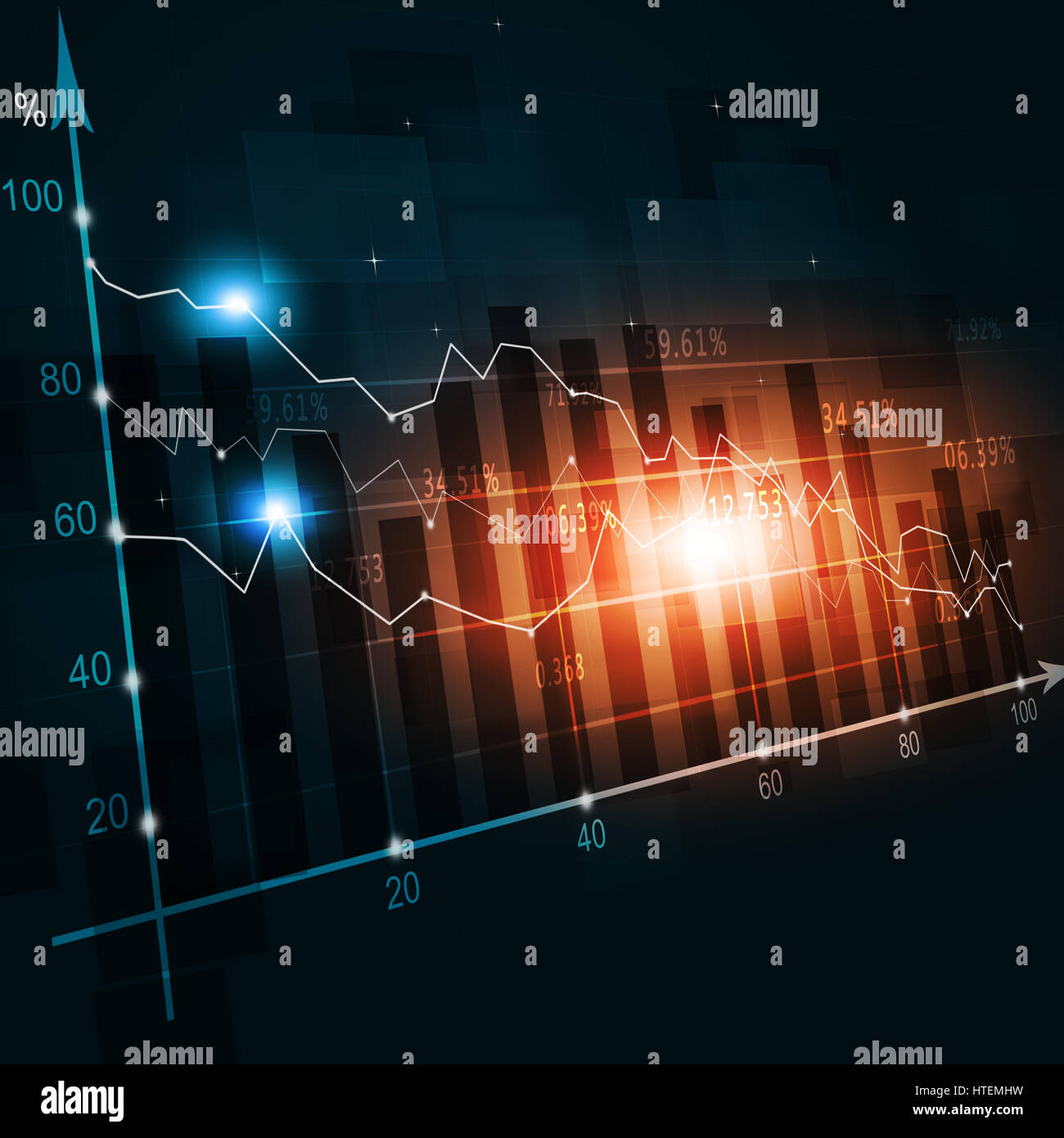 abstrakte Finanz Krise Diagramm auf Welt Karte rote Lichter Stockfoto