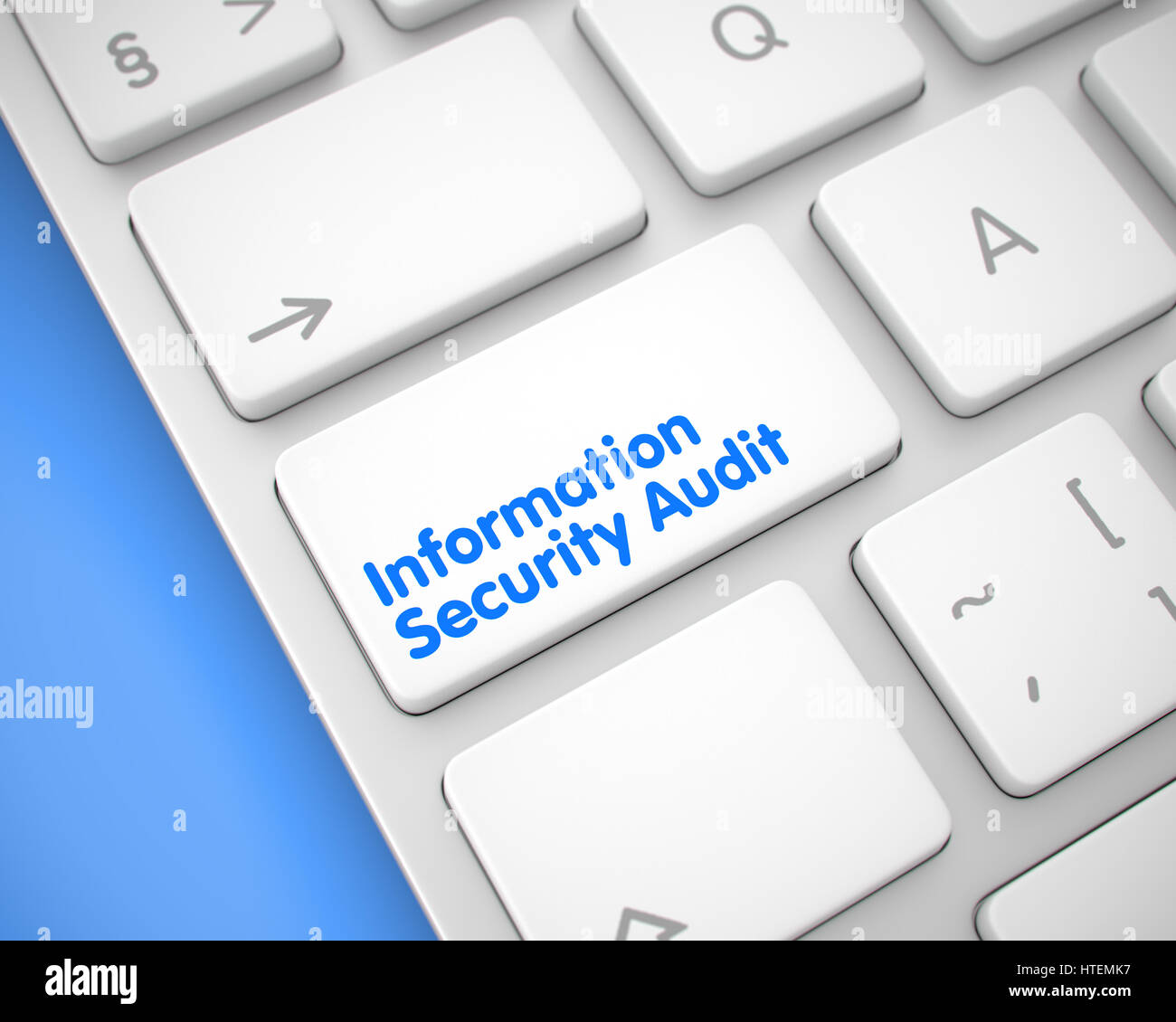 Online-Service-Konzept: Information Security Audit auf dem Laptop Tastatur Hintergrund. Nahaufnahme auf moderne Tastatur - Information Security Audit Wh Stockfoto