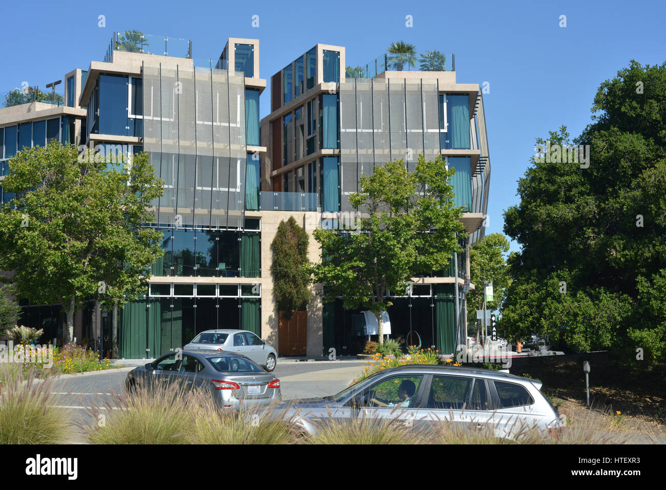 University Avenue, Palo Alto, Kalifornien, an einem sonnigen Tag im Juni Stockfoto