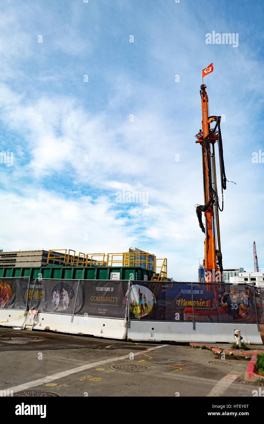 Im Stadtteil Mission Bay von San Francisco, Kalifornien haben die Bauarbeiten am Chase Center, das neue Stadion für die Golden State Warriors Basketball-Nationalmannschaft, 9. März 2017 begonnen. Stockfoto