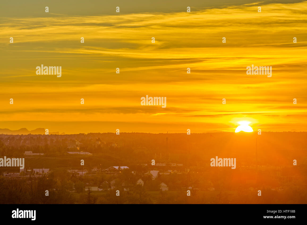 Die Innenstadt von Calgary Skyline bei Sonnenuntergang, Alberta Stockfoto
