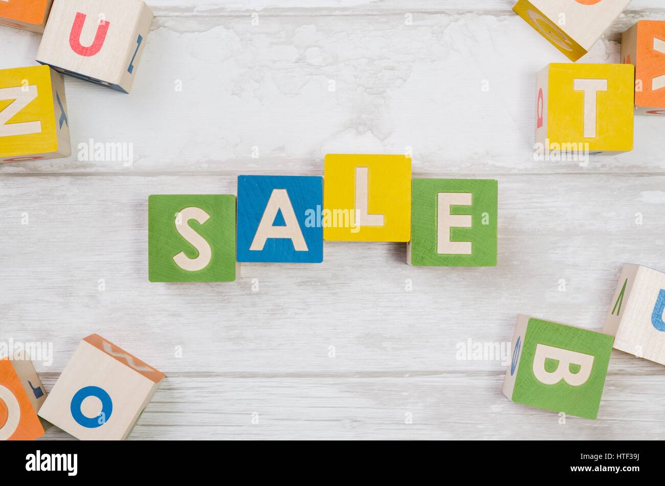 Verkauf-Wort mit bunten Blöcken. Verkauf Verkäufer kaufen Block Business Top BonusView Stockfoto