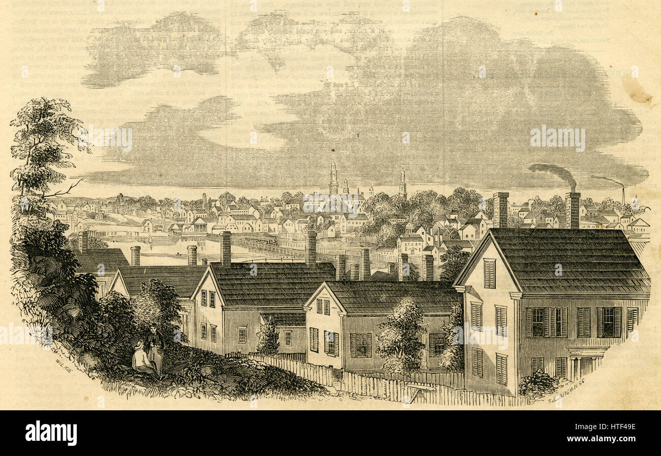Antiken 1854 Gravur, "Ansicht von Salem, Massachusetts." QUELLE: ORIGINAL GRAVUR. Stockfoto