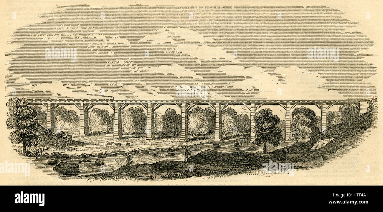 Antiken 1854 Gravur, "High Bridge, in der Nähe von Clinton, New Jersey." QUELLE: ORIGINAL GRAVUR. Stockfoto