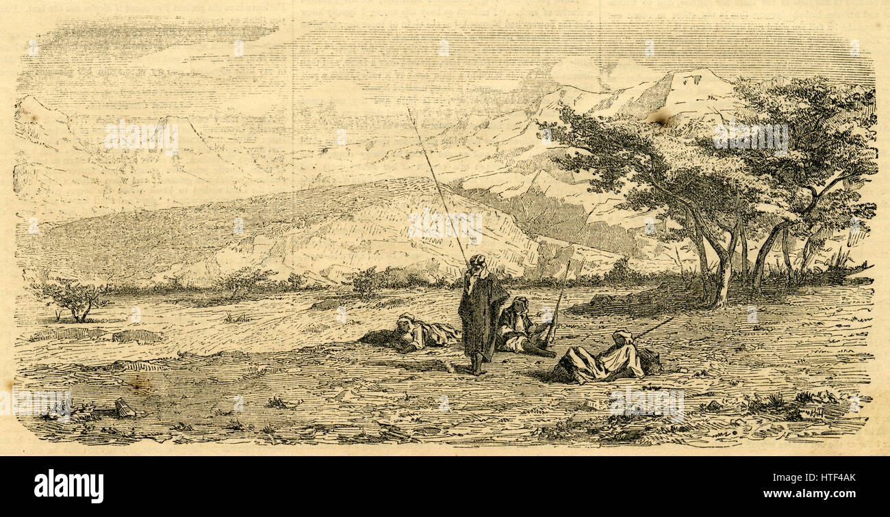Antiken 1854 Gravur, "Eingang von Ouad Katzalbah." QUELLE: ORIGINAL GRAVUR. Stockfoto
