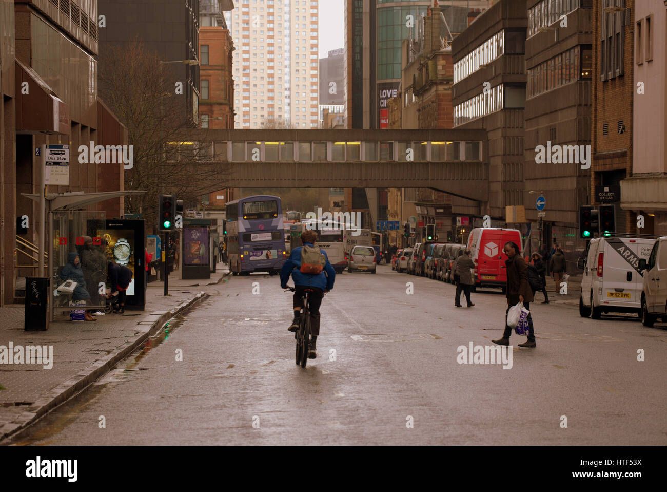 Glasgow City Stadtbild Straßenszene Radfahrer Stockfoto