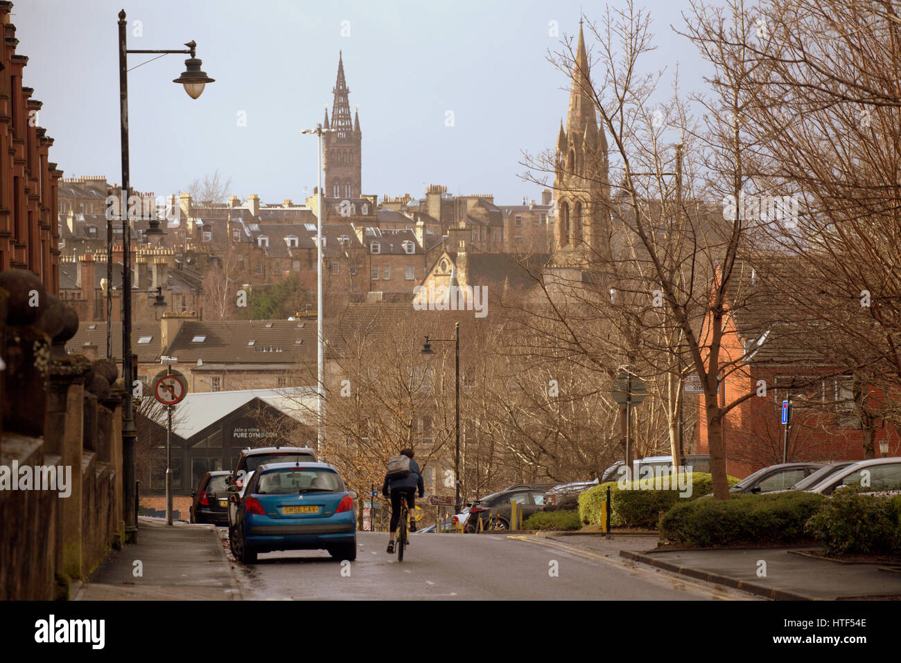 Glasgow City Stadtbild Straßenszene Radfahrer Stockfoto