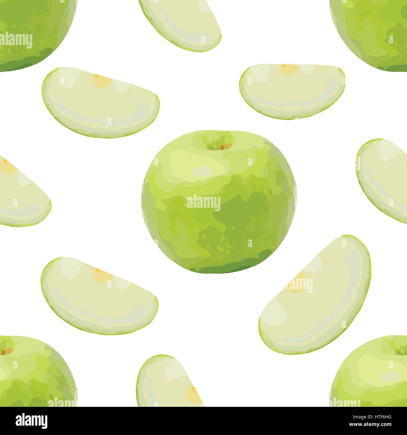 Grüner Apfel mit Scheibe nahtlose Muster auf weißem Hintergrund Stock Vektor