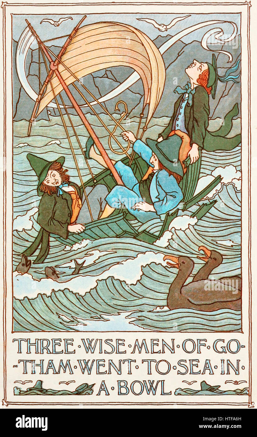 Drei weisen Männer von Gotham ging auf das Meer in eine Schüssel geben Stockfoto