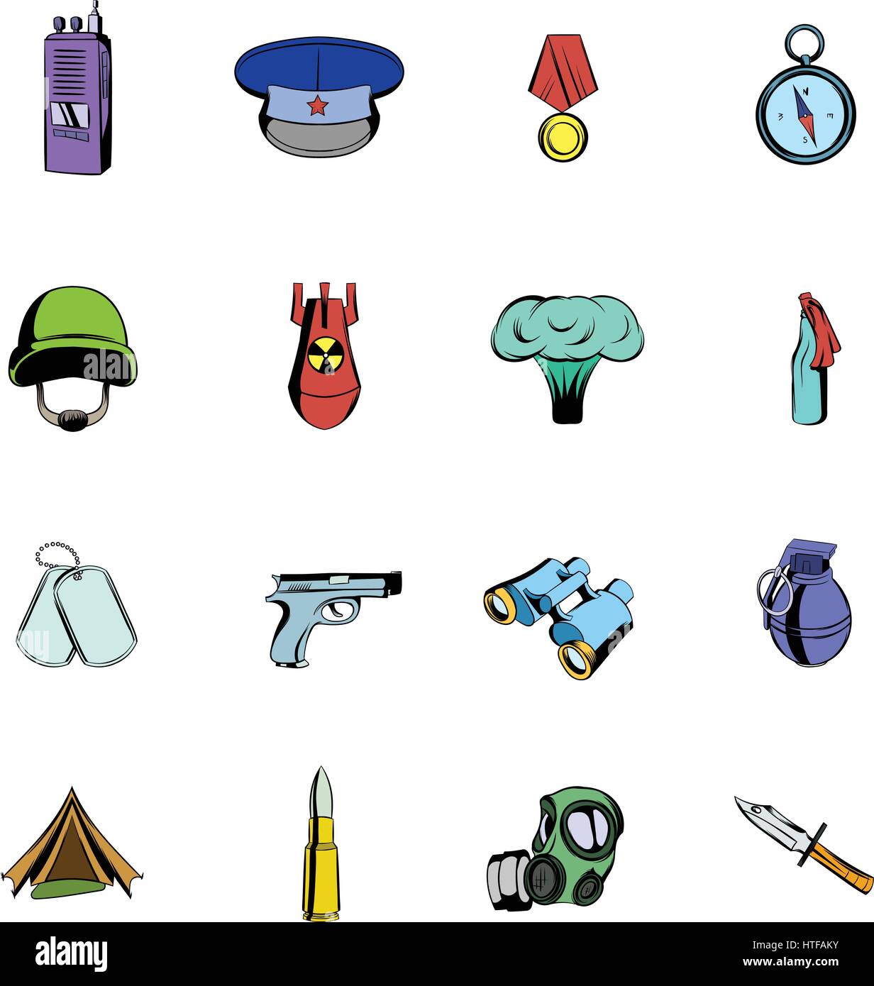 Militär und Krieg Icons set im Cartoon-Stil, die isoliert auf weißem ...