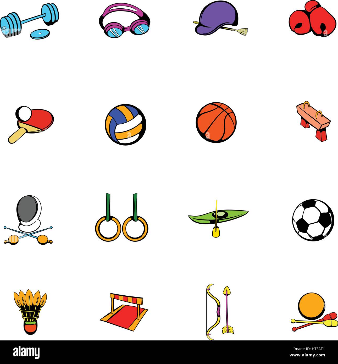 Sport Ausrüstung Symbole festlegen im Cartoon-Stil, die isoliert auf weißem Hintergrund-Vektor-illustration Stock Vektor