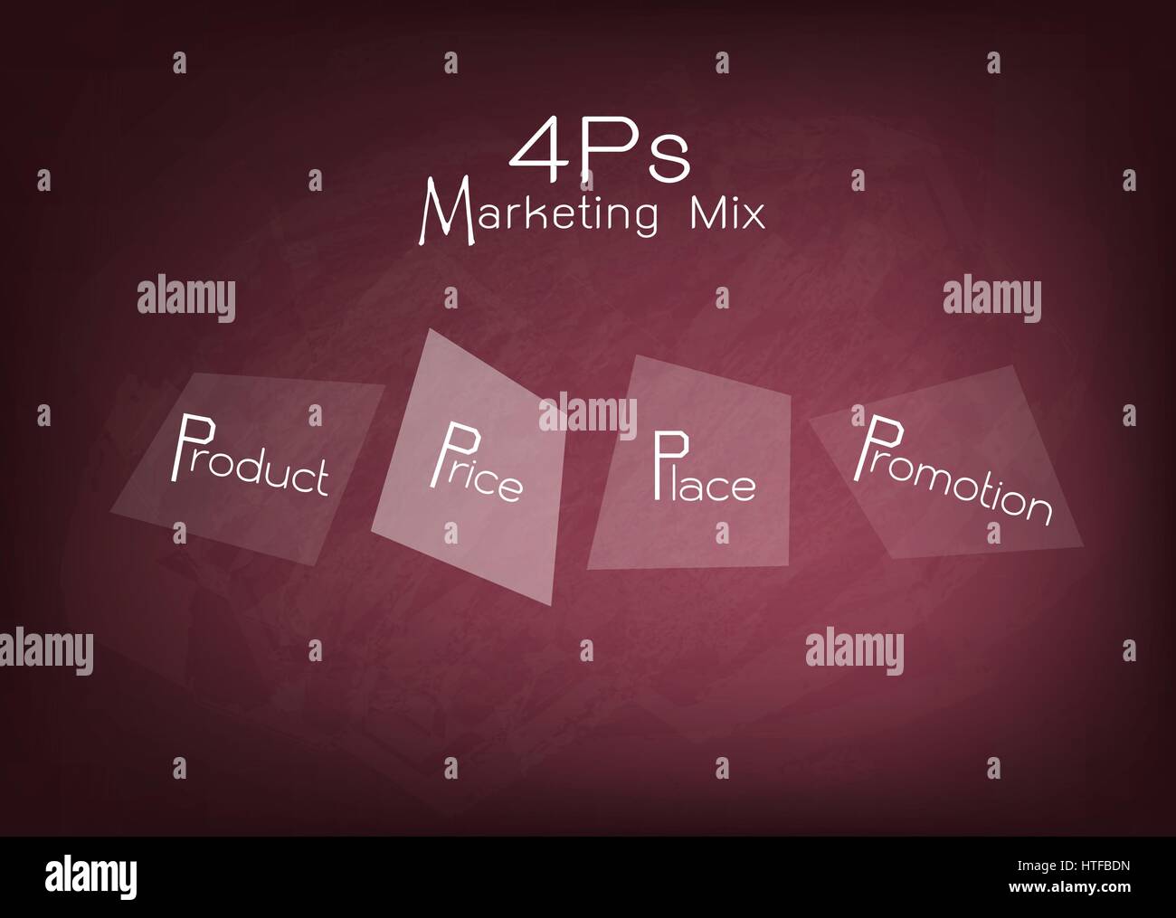 Geschäftskonzepte, Darstellung der 4Ps oder Marketing Mix Modell für Management-Strategie auf Tafel. Ein Basis-Konzept im Marketing. Stock Vektor