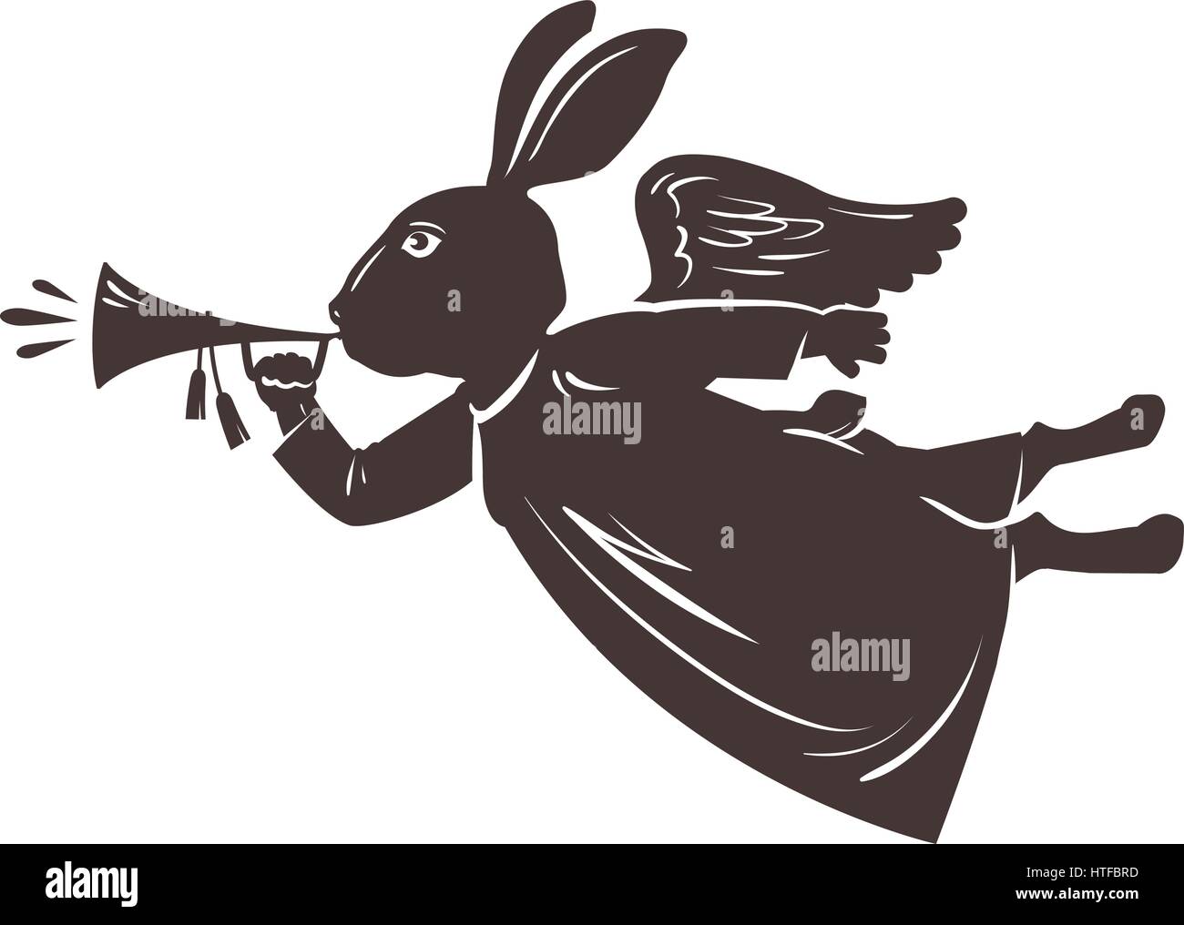 Symbol für Ostern. Kaninchen spielt die Trompete. Vektor-illustration Stock Vektor