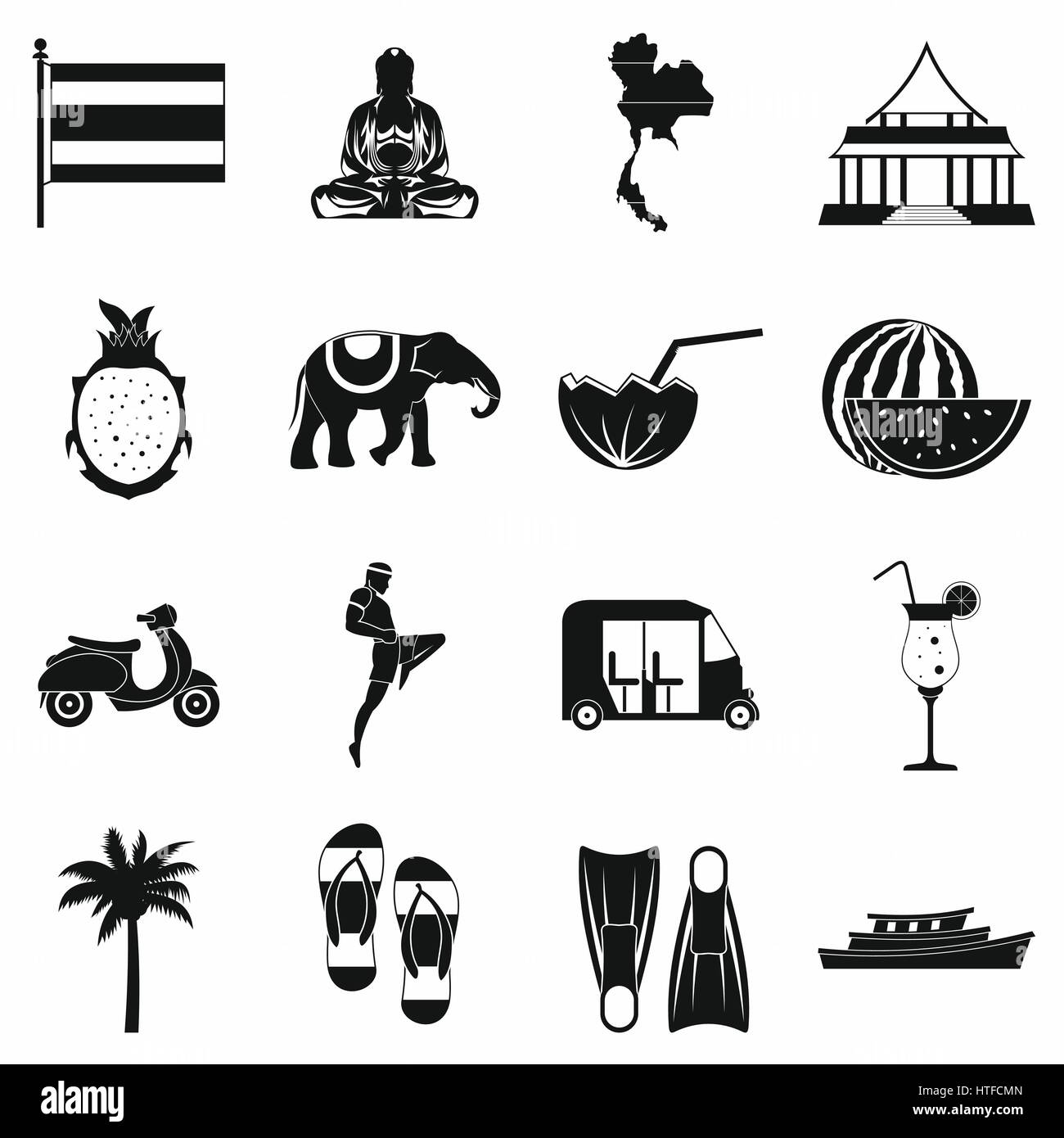 Thailand-Symbole-Set, einfachen Stil Stock Vektor