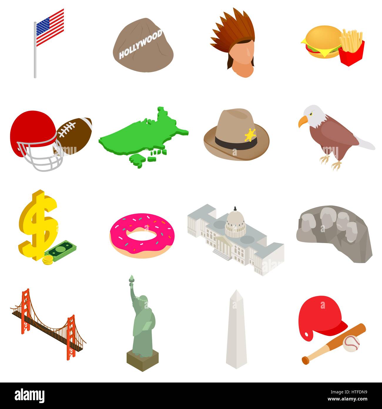 USA-Symbole-Set, isometrischen 3d Stil Stock Vektor