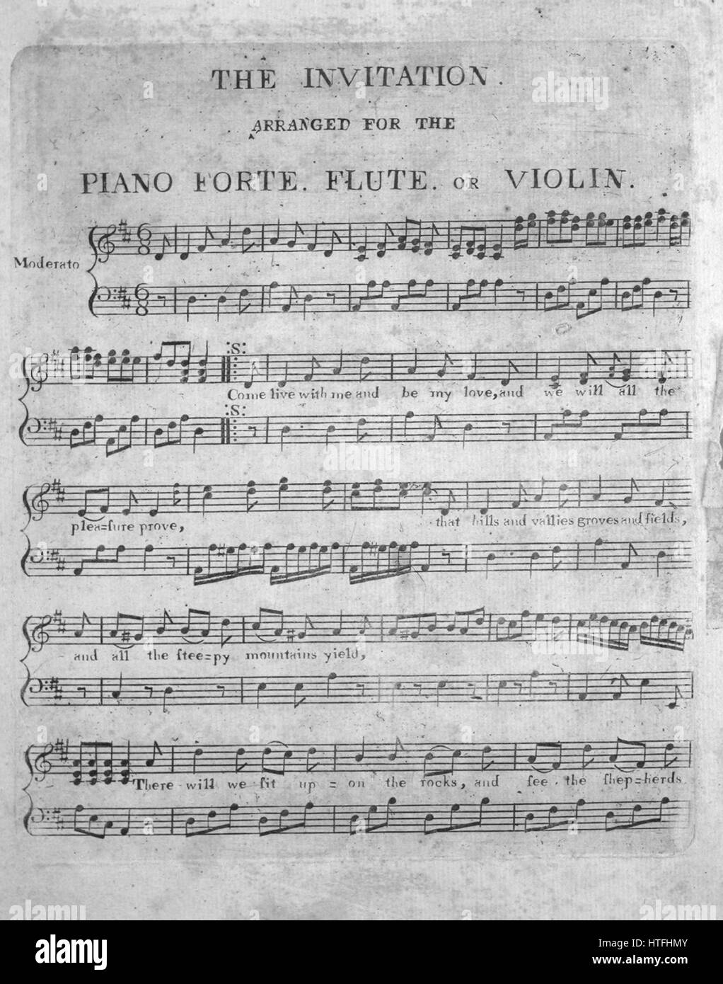 Noten-Cover-Bild des Liedes "The Einladung arrangiert für Piano-Forte,  Querflöte oder Violine", mit ursprünglichen Autorschaft Noten lesen "Na",  1900. Der Verlag als "Nationalpark" aufgeführt ist, die Form der  Komposition ist "strophische mit Chor",