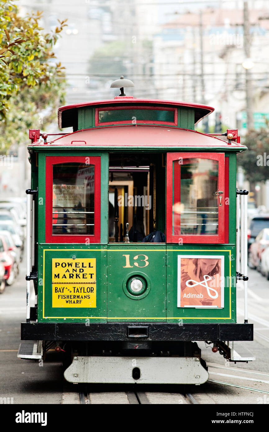 Powell und Market Street Cable Car in San Francisco. Stockfoto
